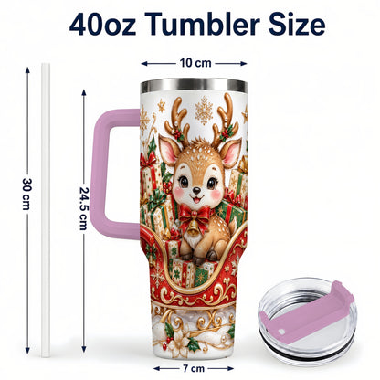 #pl[40oz|Pink] Christmas Reindeer 40oz Tumbler with Handle, Holiday Deer Travel Cup