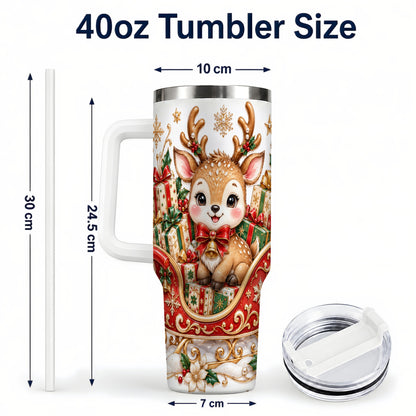 #pl[40oz|White] Christmas Reindeer 40oz Tumbler with Handle, Holiday Deer Travel Cup