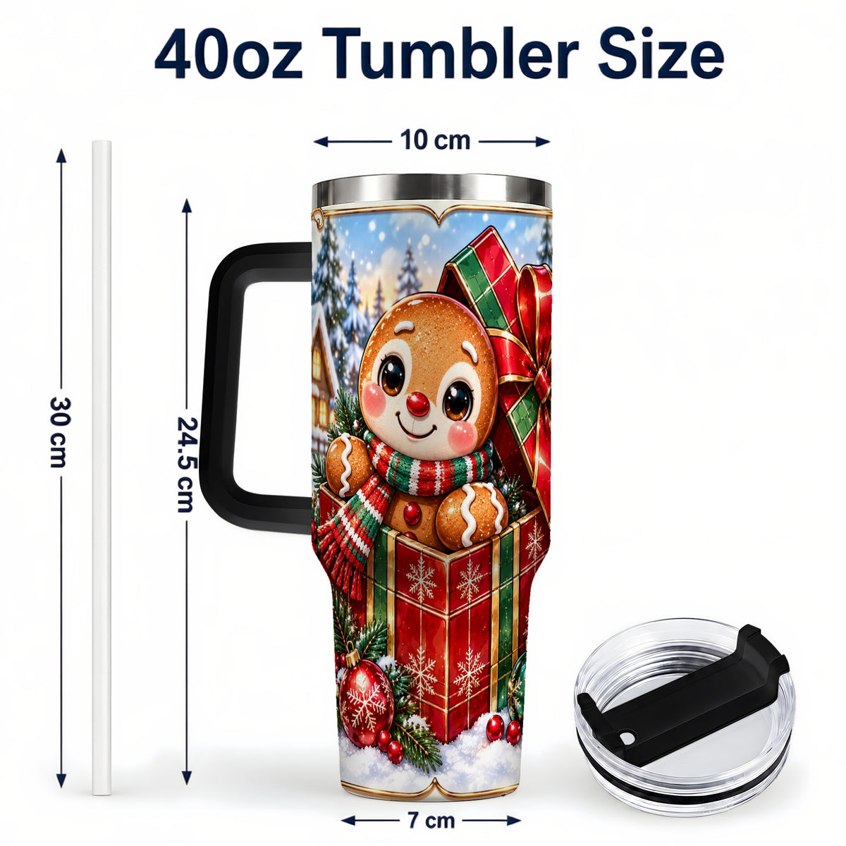 #pl[40oz|Black] Christmas Gingerbread 40oz Tumbler with Handle, Cookie Travel Cup