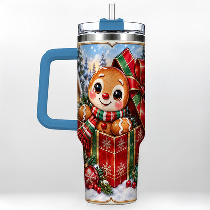 #pl[40oz|Blue] Christmas Gingerbread 40oz Tumbler with Handle, Cookie Travel Cup
