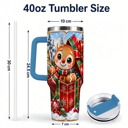 #pl[40oz|Blue] Christmas Gingerbread 40oz Tumbler with Handle, Cookie Travel Cup