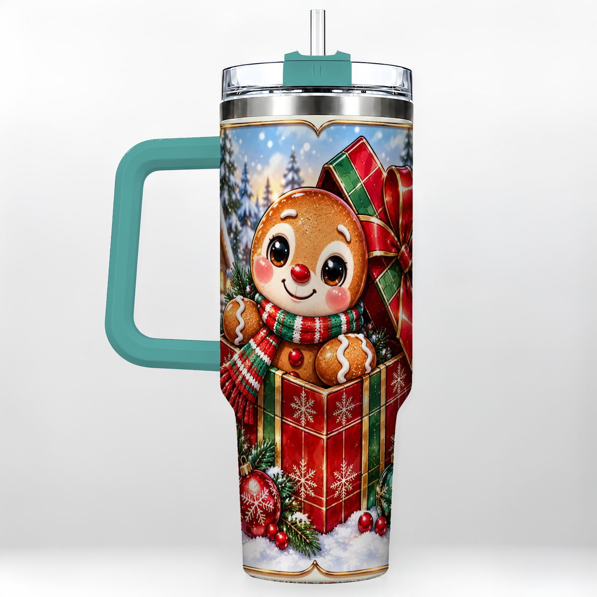 #pl[40oz|Green] Christmas Gingerbread 40oz Tumbler with Handle, Cookie Travel Cup