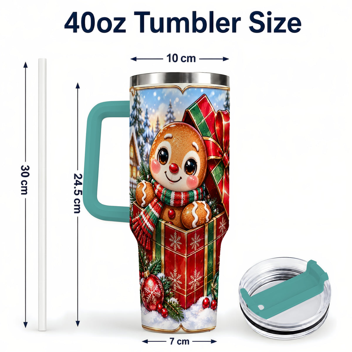 #pl[40oz|Green] Christmas Gingerbread 40oz Tumbler with Handle, Cookie Travel Cup