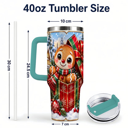 #pl[40oz|Green] Christmas Gingerbread 40oz Tumbler with Handle, Cookie Travel Cup