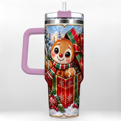 #pl[40oz|Pink] Christmas Gingerbread 40oz Tumbler with Handle, Cookie Travel Cup