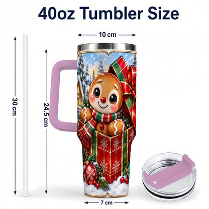 #pl[40oz|Pink] Christmas Gingerbread 40oz Tumbler with Handle, Cookie Travel Cup