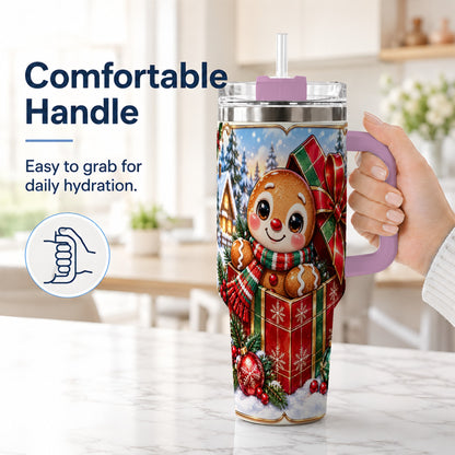 #pl[40oz|Pink] Christmas Gingerbread 40oz Tumbler with Handle, Cookie Travel Cup