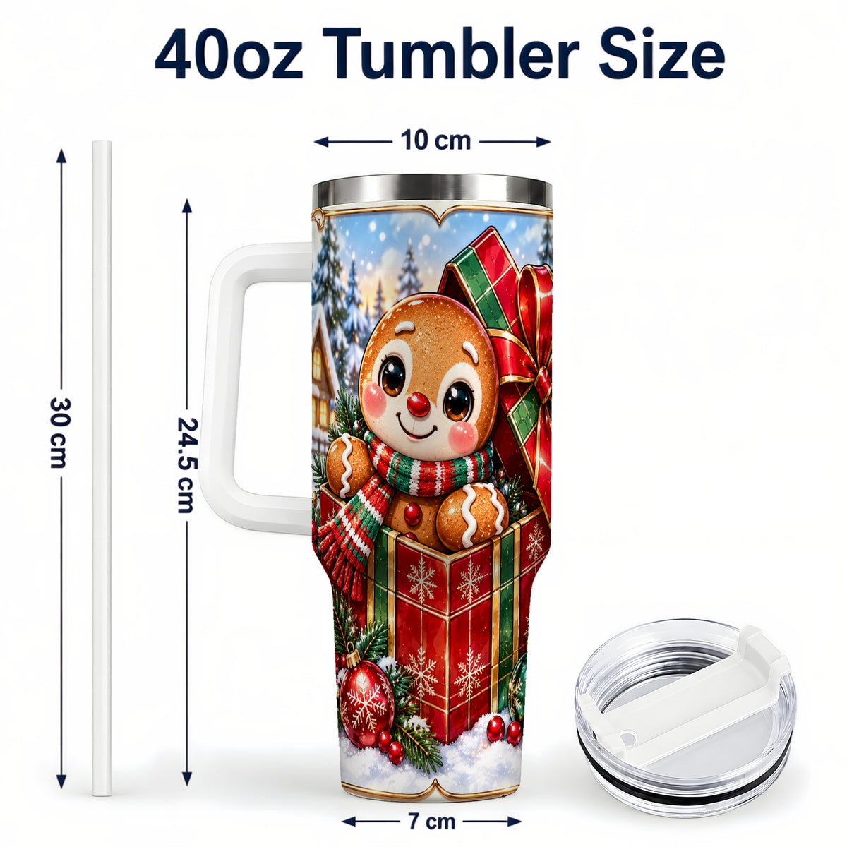 #pl[40oz|White] Christmas Gingerbread 40oz Tumbler with Handle, Cookie Travel Cup