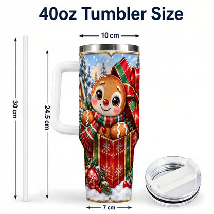 #pl[40oz|White] Christmas Gingerbread 40oz Tumbler with Handle, Cookie Travel Cup
