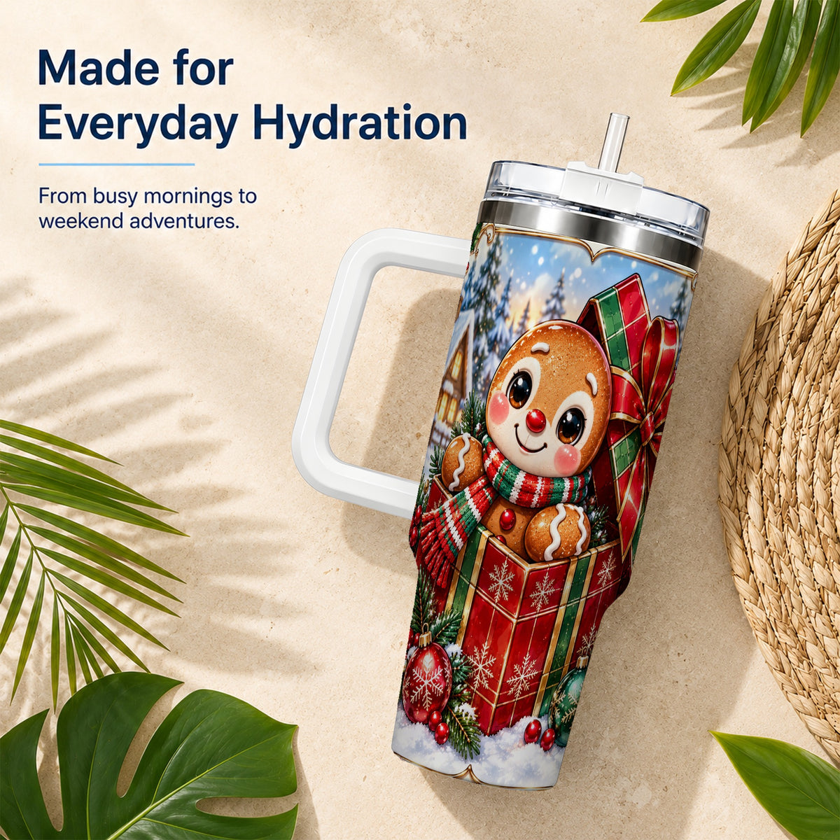 Christmas Gingerbread 40oz Tumbler with Handle, Cookie Travel Cup