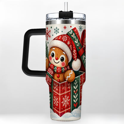 #pl[40oz|Black] Christmas Gingerbread 40oz Tumbler with Handle, Folk Cookie Travel Cup