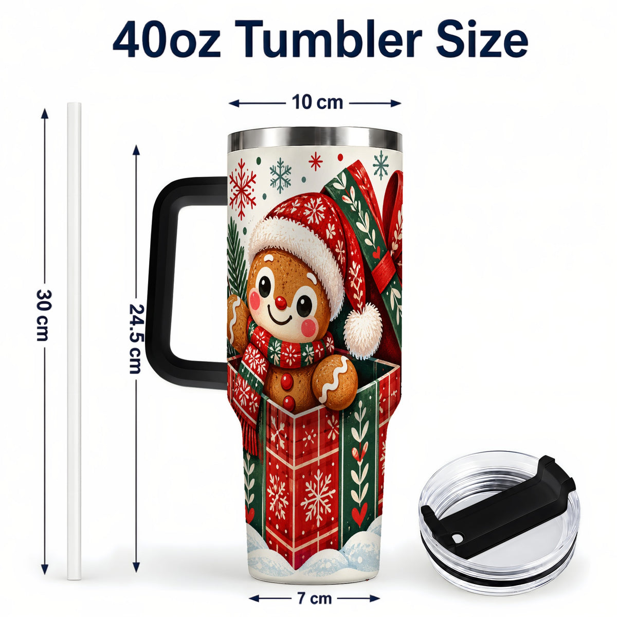 #pl[40oz|Black] Christmas Gingerbread 40oz Tumbler with Handle, Folk Cookie Travel Cup
