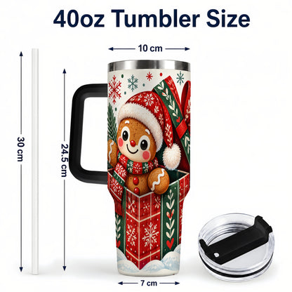 #pl[40oz|Black] Christmas Gingerbread 40oz Tumbler with Handle, Folk Cookie Travel Cup