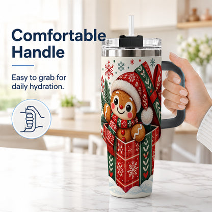 #pl[40oz|Black] Christmas Gingerbread 40oz Tumbler with Handle, Folk Cookie Travel Cup