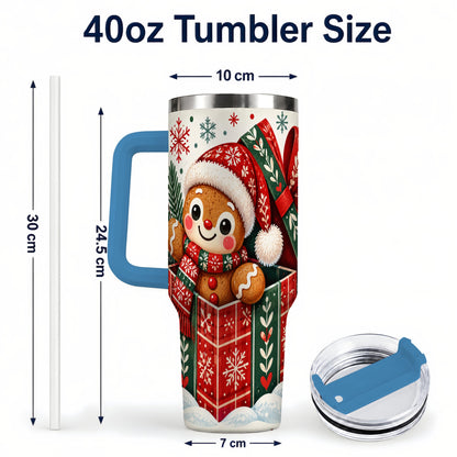 #pl[40oz|Blue] Christmas Gingerbread 40oz Tumbler with Handle, Folk Cookie Travel Cup