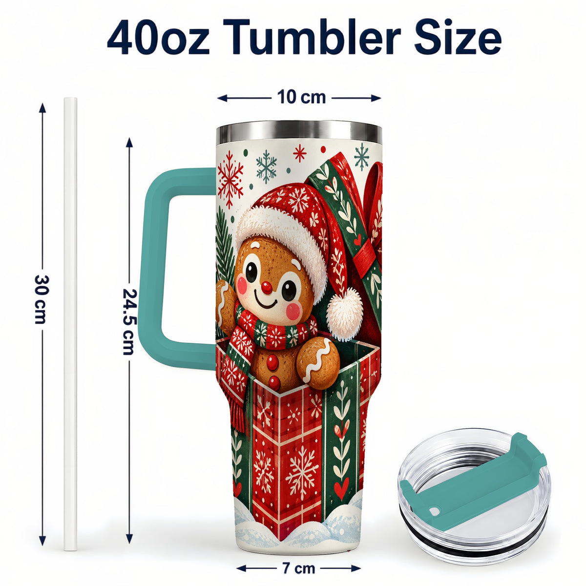 #pl[40oz|Green] Christmas Gingerbread 40oz Tumbler with Handle, Folk Cookie Travel Cup