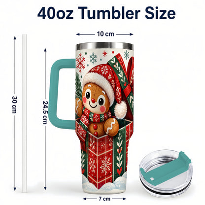 #pl[40oz|Green] Christmas Gingerbread 40oz Tumbler with Handle, Folk Cookie Travel Cup