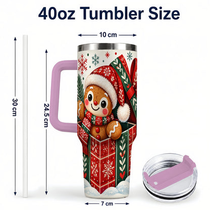 #pl[40oz|Pink] Christmas Gingerbread 40oz Tumbler with Handle, Folk Cookie Travel Cup
