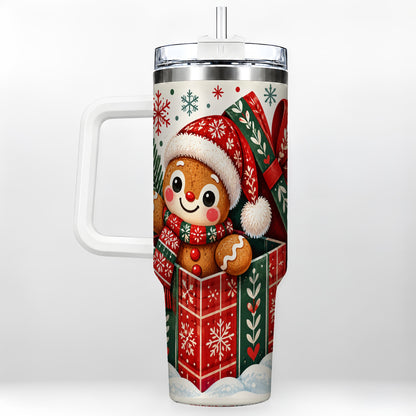 Christmas Gingerbread 40oz Tumbler with Handle, Folk Cookie Travel Cup