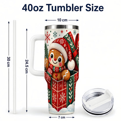 #pl[40oz|White] Christmas Gingerbread 40oz Tumbler with Handle, Folk Cookie Travel Cup