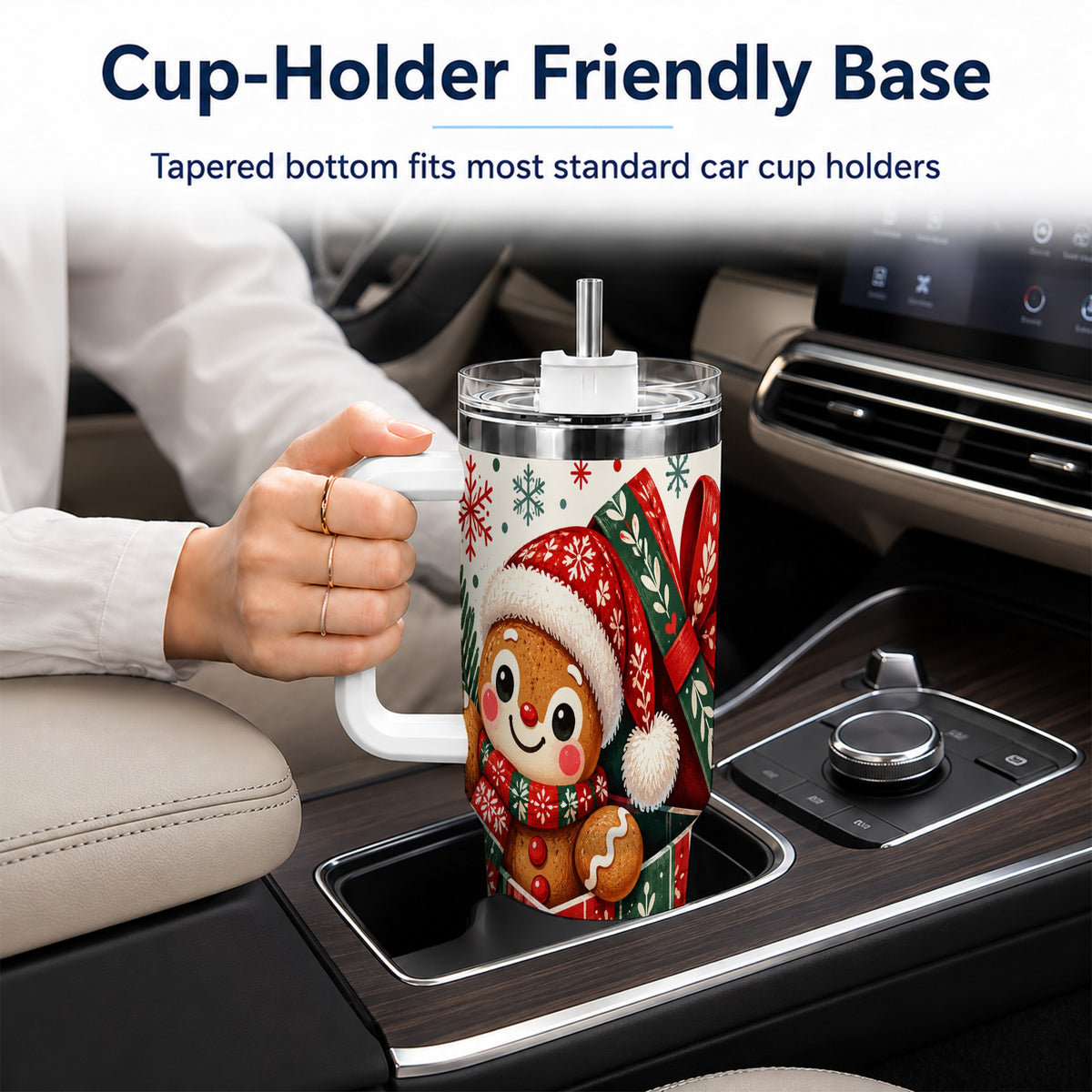 Christmas Gingerbread 40oz Tumbler with Handle, Folk Cookie Travel Cup