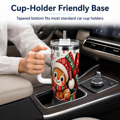 Christmas Gingerbread 40oz Tumbler with Handle, Folk Cookie Travel Cup