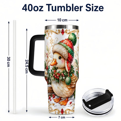 #pl[40oz|Black] Christmas Duck 40oz Tumbler with Handle, Jeweled Winter Travel Cup