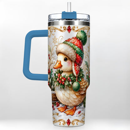 #pl[40oz|Blue] Christmas Duck 40oz Tumbler with Handle, Jeweled Winter Travel Cup