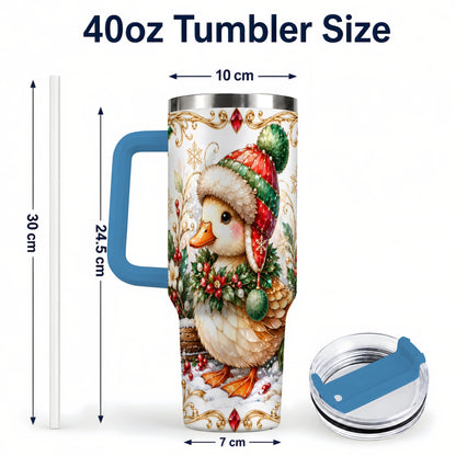#pl[40oz|Blue] Christmas Duck 40oz Tumbler with Handle, Jeweled Winter Travel Cup