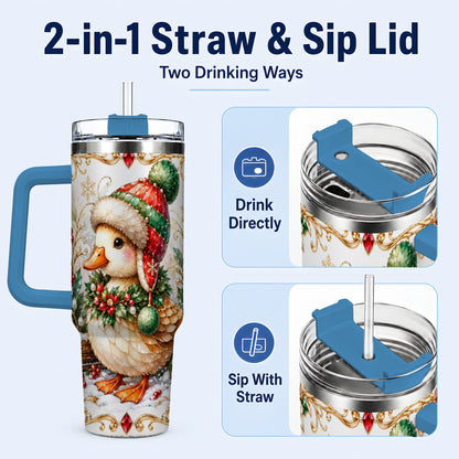 #pl[40oz|Blue] Christmas Duck 40oz Tumbler with Handle, Jeweled Winter Travel Cup