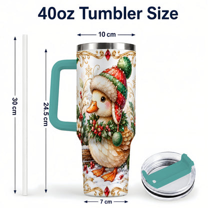 #pl[40oz|Green] Christmas Duck 40oz Tumbler with Handle, Jeweled Winter Travel Cup