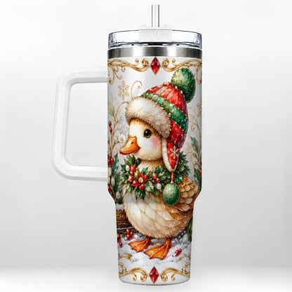 Christmas Duck 40oz Tumbler with Handle, Jeweled Winter Travel Cup