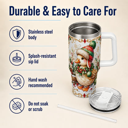 Christmas Duck 40oz Tumbler with Handle, Jeweled Winter Travel Cup