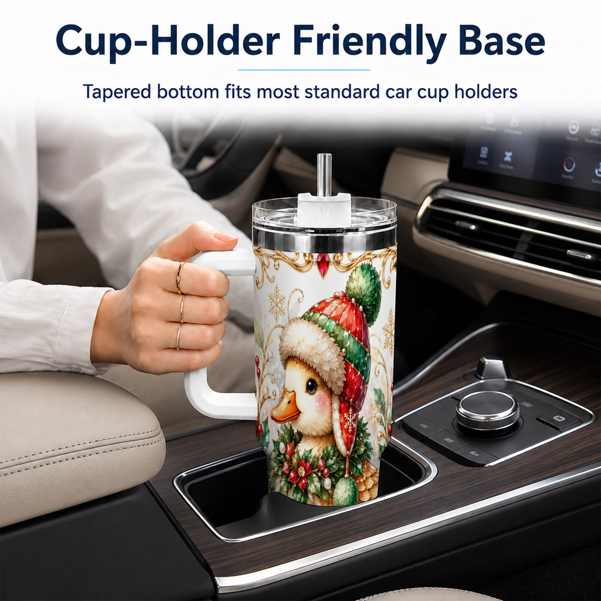 Christmas Duck 40oz Tumbler with Handle, Jeweled Winter Travel Cup