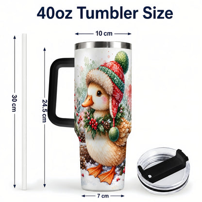 #pl[40oz|Black] Christmas Duck 40oz Tumbler with Handle, Watercolor Winter Travel Cup