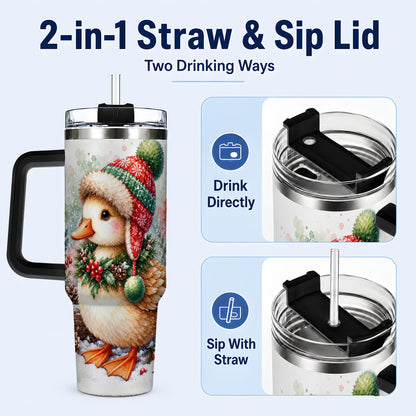 #pl[40oz|Black] Christmas Duck 40oz Tumbler with Handle, Watercolor Winter Travel Cup