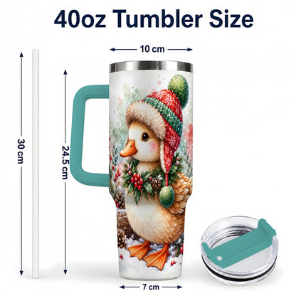 #pl[40oz|Green] Christmas Duck 40oz Tumbler with Handle, Watercolor Winter Travel Cup