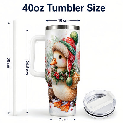 #pl[40oz|White] Christmas Duck 40oz Tumbler with Handle, Watercolor Winter Travel Cup