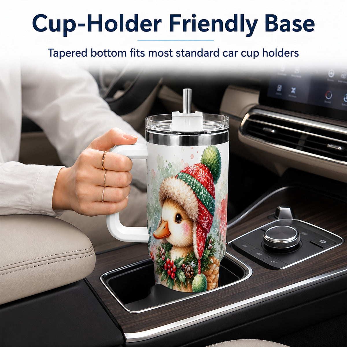 Christmas Duck 40oz Tumbler with Handle, Watercolor Winter Travel Cup