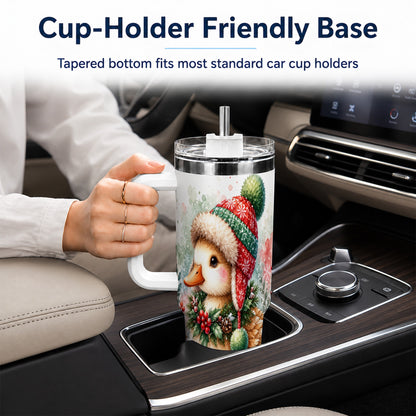 Christmas Duck 40oz Tumbler with Handle, Watercolor Winter Travel Cup