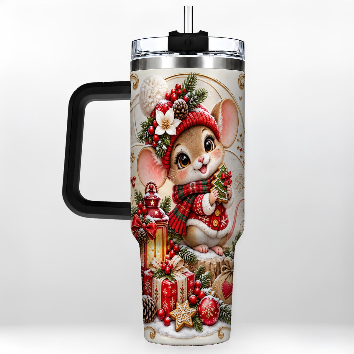 #pl[40oz|Black] Christmas Mouse 40oz Tumbler with Handle, Stainless Steel Travel Cup