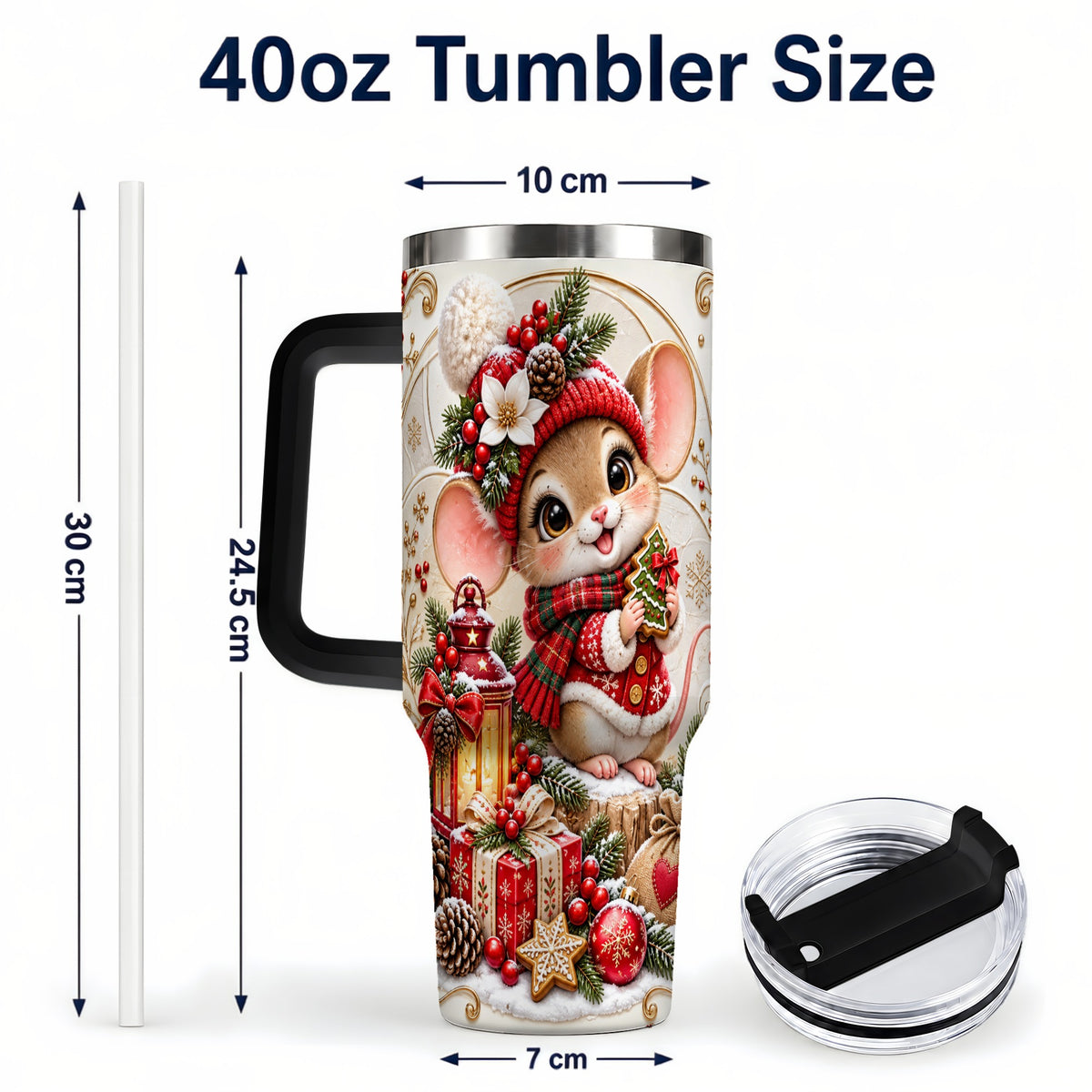 #pl[40oz|Black] Christmas Mouse 40oz Tumbler with Handle, Stainless Steel Travel Cup