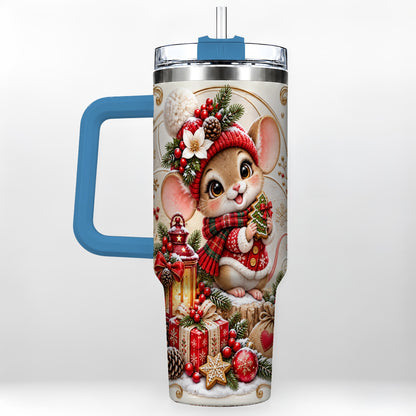 #pl[40oz|Blue] Christmas Mouse 40oz Tumbler with Handle, Stainless Steel Travel Cup