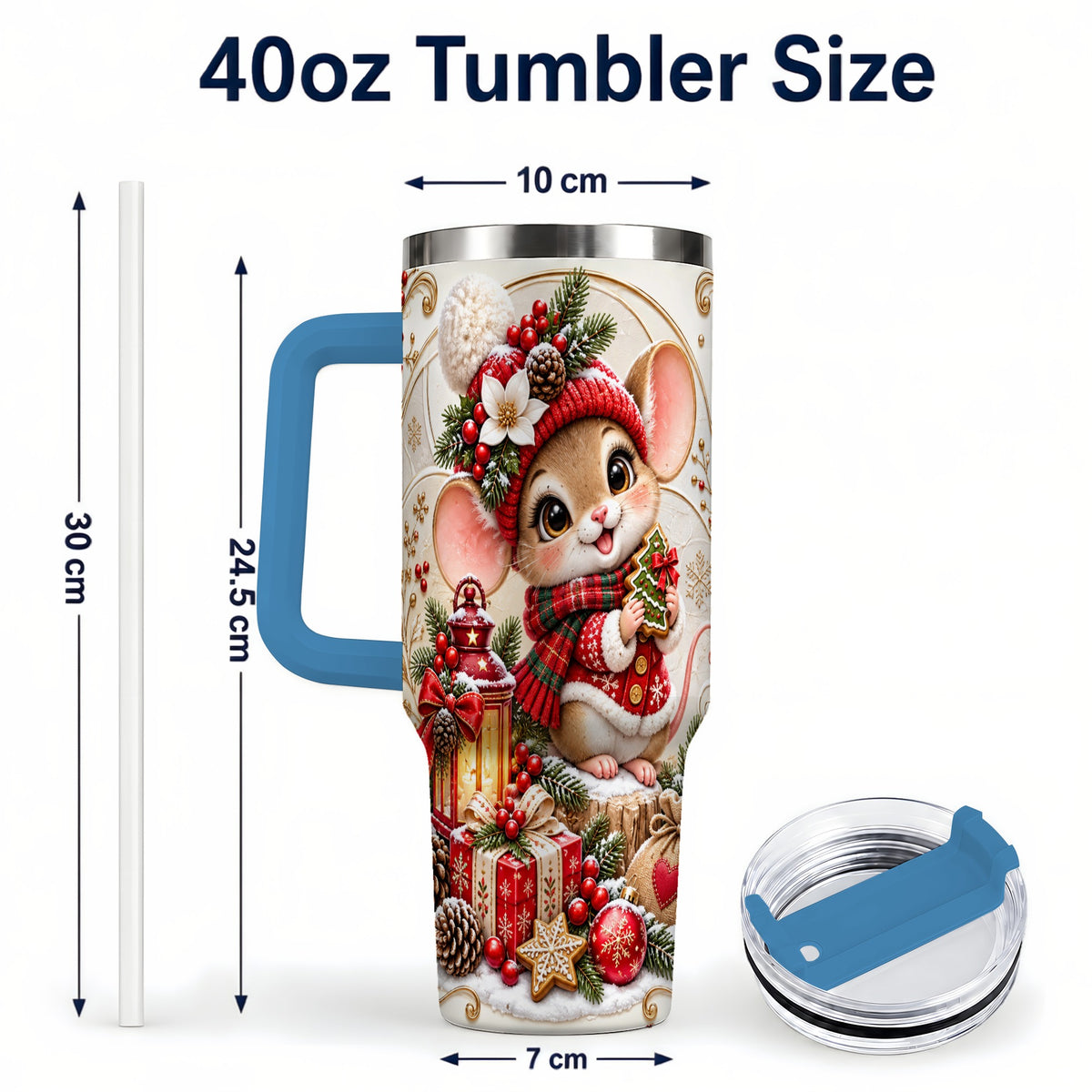 #pl[40oz|Blue] Christmas Mouse 40oz Tumbler with Handle, Stainless Steel Travel Cup