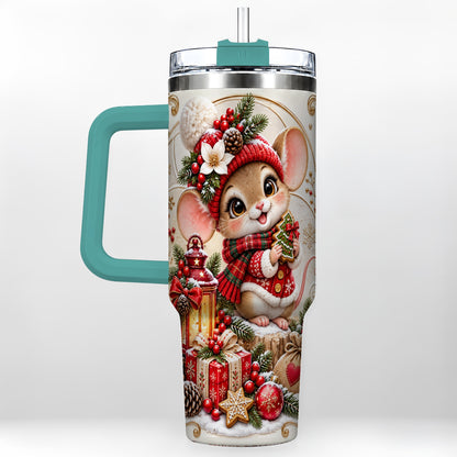 #pl[40oz|Green] Christmas Mouse 40oz Tumbler with Handle, Stainless Steel Travel Cup