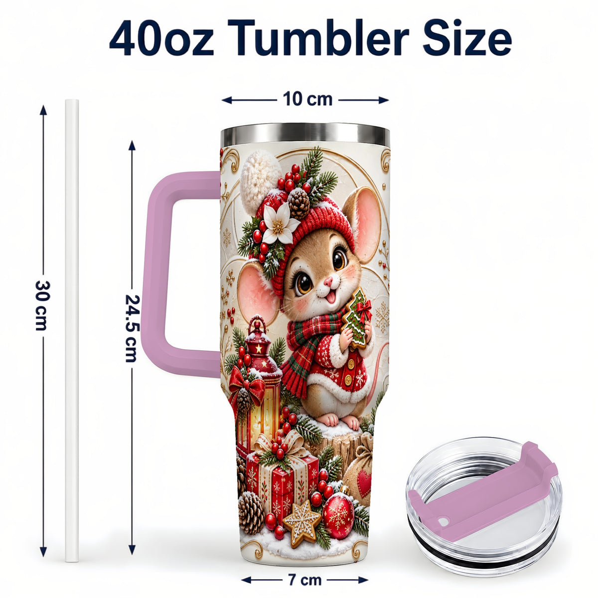 #pl[40oz|Pink] Christmas Mouse 40oz Tumbler with Handle, Stainless Steel Travel Cup