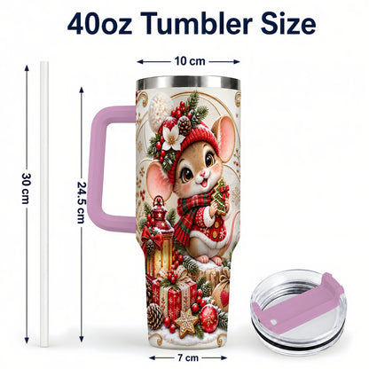 #pl[40oz|Pink] Christmas Mouse 40oz Tumbler with Handle, Stainless Steel Travel Cup