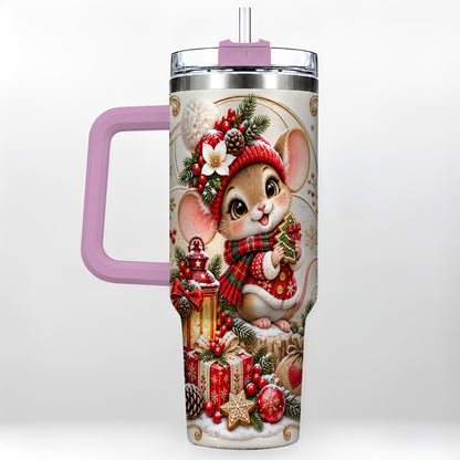 #pl[40oz|Pink] Christmas Mouse 40oz Tumbler with Handle, Stainless Steel Travel Cup