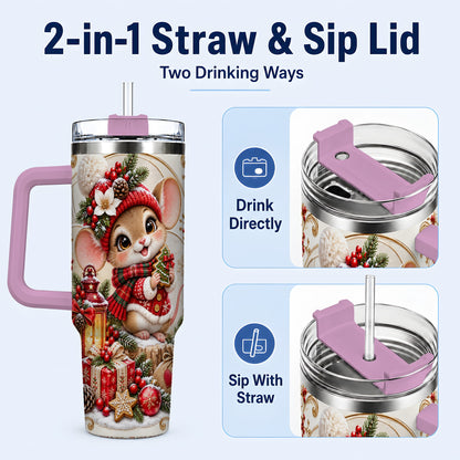 #pl[40oz|Pink] Christmas Mouse 40oz Tumbler with Handle, Stainless Steel Travel Cup