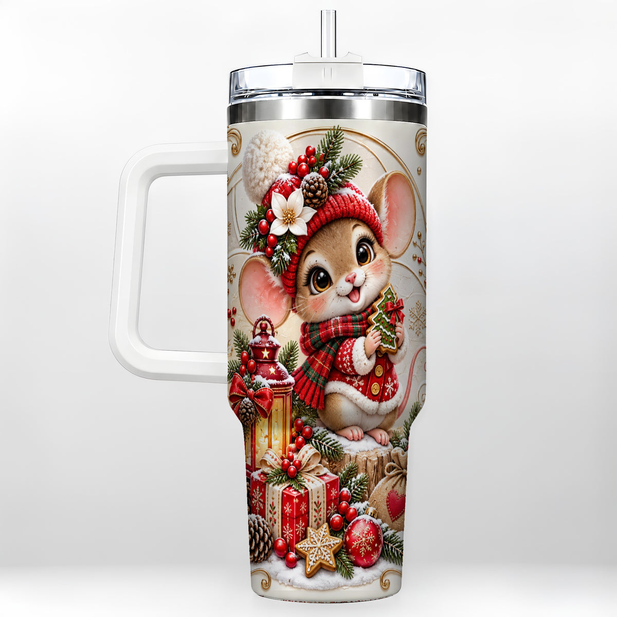 Christmas Mouse 40oz Tumbler with Handle, Stainless Steel Travel Cup